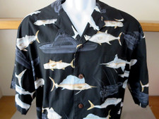KoKo Island Fishing Cotton Button Down Hawaiian Shirt Black USA Size Large NWOT