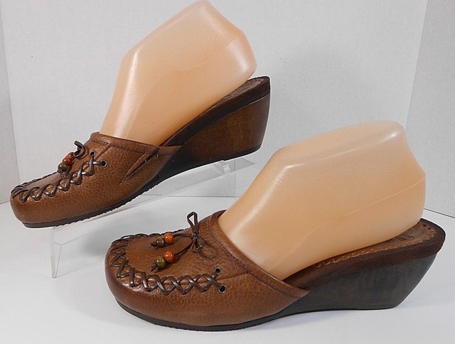 Bear Traps GEAR Womens Wedge Mules Sz 6.5 M Slip On with Bow Laced Moc Toe Brown | eBay