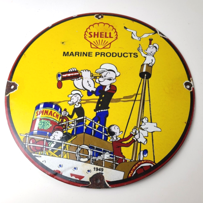 #ad #ad Vintage Shell Gasoline Sign Use Coupon Code on Porcelain Popeye Gas Sign $140.47