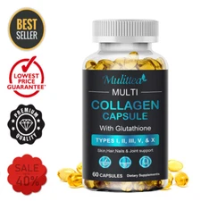 Multi Collagen Capsules Type I,II,III,V,X With Glutathione For Hair,Skin,Nails,