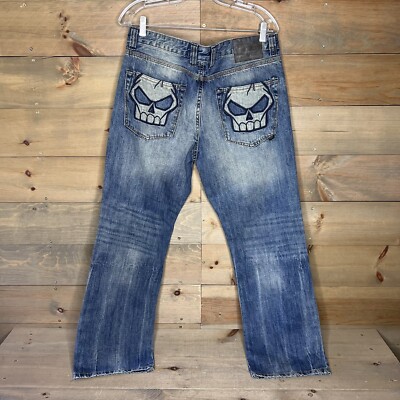 y2k 00s初期 skull Levi's ENGINEERED JEANS Y2K Skull Jeans - Retro Wide Leg Denim, American High Street