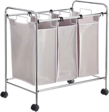 Amazon Basics 3-Bag Rectangular Laundry Bag Hamper Sorter Basket, Gray