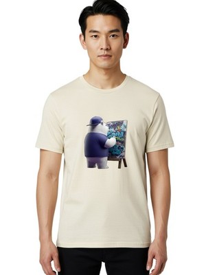Polar-Bear-Painting-Graffiti Mens Graphic Tee, 100% Cotton, Casual Summer Wear