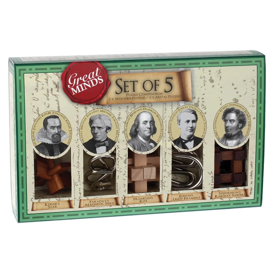 Cadeau Maestro Great Minds 5 Holz Metall Denkspiele Geduldspiel Puzzles Set