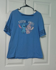 Disney Stitch Angel T shirt Girls XXLarge Blue Crew Neck Short Sleeve Graphic
