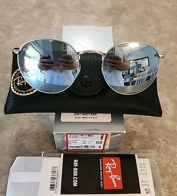🔥 Ray-Ban RB3447 Round Metal Unisex Sunglass - Silver/Mirrored