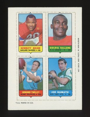 1969 Topps Four-in-One Hewritt Dixon/Goldie Sellers/Howard Twilley/Joe Namath