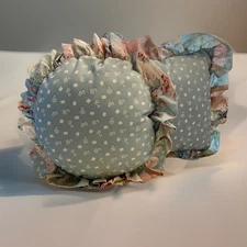 JCP 1980s 2 Blue Ruffle Bed Sofa Throw Pillows Retro Priscilla Country Cottage