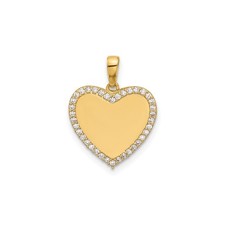 14k Yellow Gold Heart Pendant Necklace for Women Polished Center White Stones