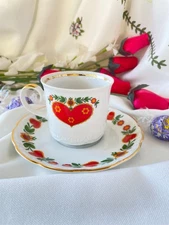 Vintage Mitterteich Bavaria Teacup & Saucer Gold Band Heart & Flowers