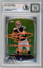 Johnny Manziel 2014 Topps Chrome Rookie Auto "Cleveland Sucks" Card BAS 10