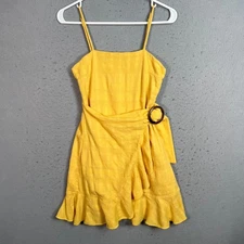 American Eagle Womens Size XS Yellow Sundress With Belted Waist & Ruffle Hem