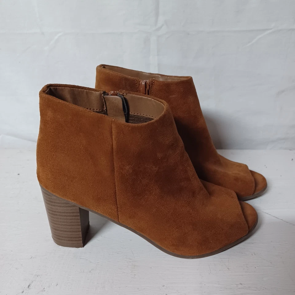 Mujer Breckelles Punta Abierta Botines Marrón Gamuza Talla 6.5 Cremallera Grueso Tacón 3" Foto 2 de 4