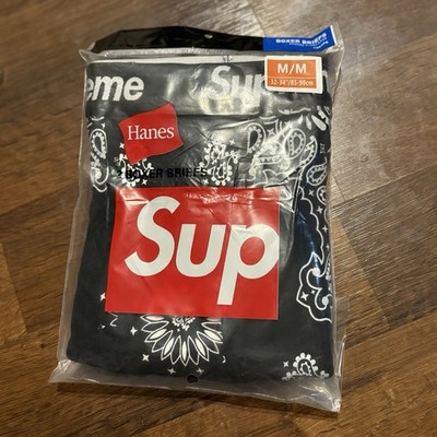 Supreme Hanes Black Bandana Boxers 2 Pack Size M Briefs Brand New Authentic 100%