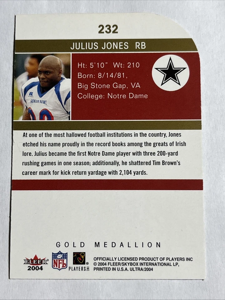2004 Fleer Ultra - Julius Jones #232 Gold Medallion (RC) - Image 2 of 2
