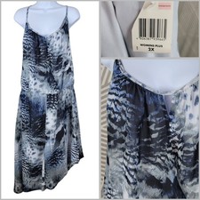 NEW LYS Tank Dress Party Plus Size 2X Strappy Knee Length Y2K Animal Print Gray