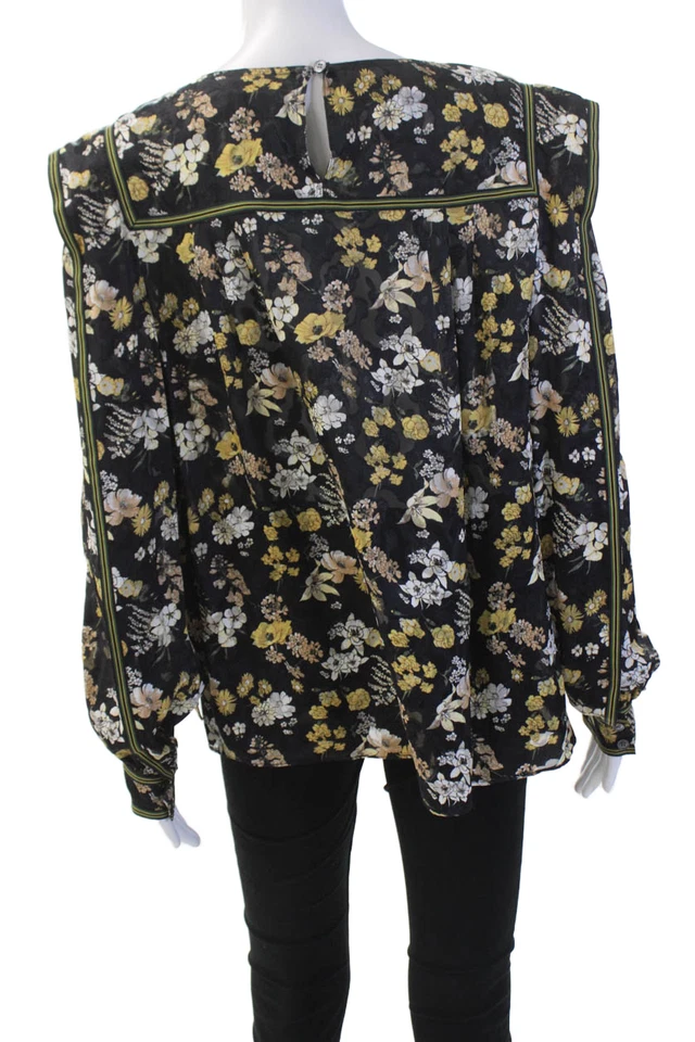 Blusa 10 Crosby Derek Lam Mujer Manga Larga Cuello en V Floral Negra Talla 6 Foto 3 de 4