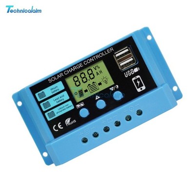 10A 20A 30A Solar Panel Battery Charge Controller LCD Regulator Dual USB 12V/24V