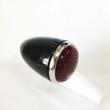 1937 Ford Tail Light - Black with S/S Bezel - Glass Lens - R/H - 12V