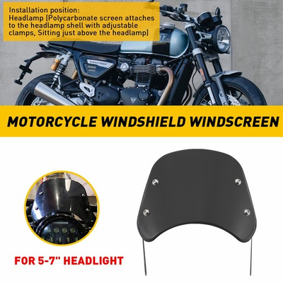 #ad Universal Motorcycle Headlight Fairing Windscreen Windshield Round 5 7#x27;#x27; Black $18.99