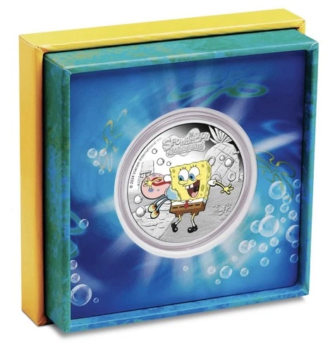 2024 SPONGEBOB SQUAREPANTS SPONGEBOB and GARY 1 oz Silver Proof Colorized BOXCOA