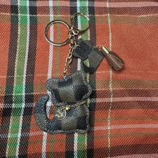 Cat Bag Charm Checkered Black Brown Purse Handbag Clip PU Leather Tassel Keyring