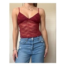 Edikted Burgundy Red Lace Bow Cami Bustier Strappy Festival Club Y2k Women S NEW