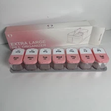 Bexeen Extra Large Pill Organizer 7 Day AM PM Daily Medicine Box Holder Pink