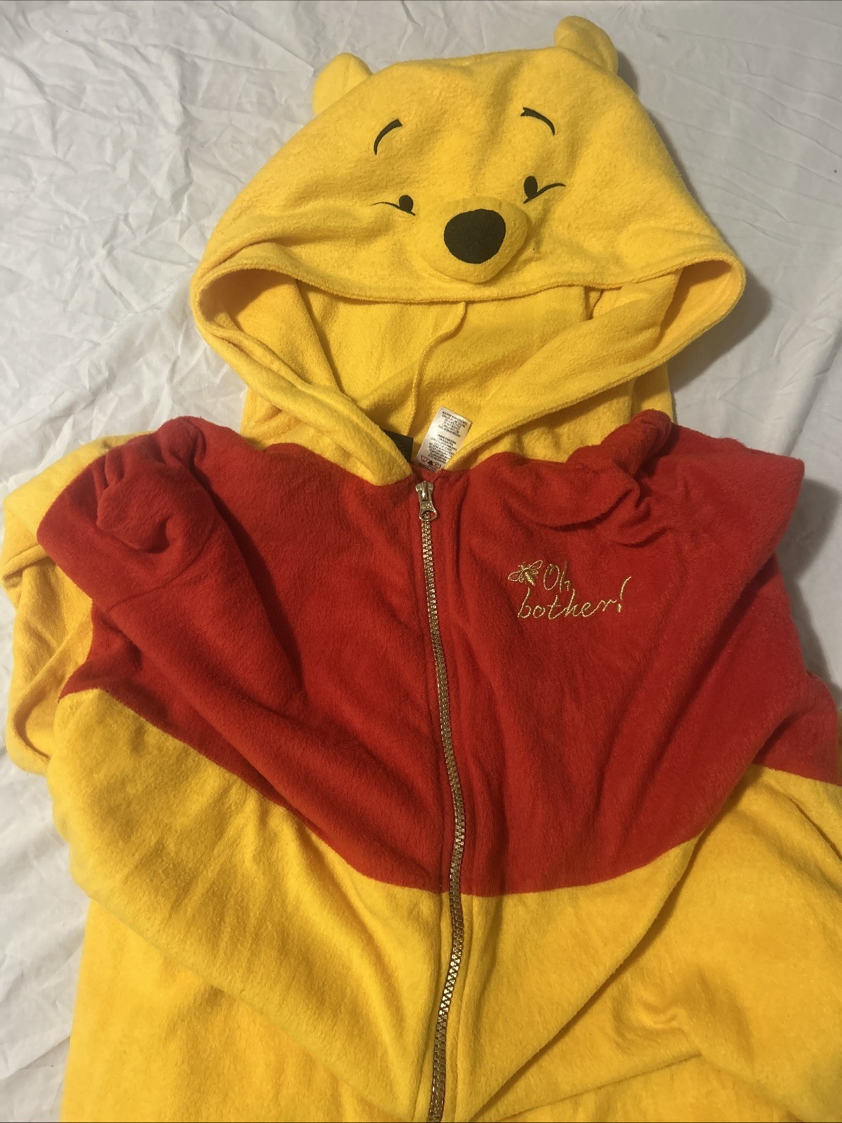 Disney Winnie the Pooh Suit Hooded Zip Costume Adult One Piece Pajamas XXlarge