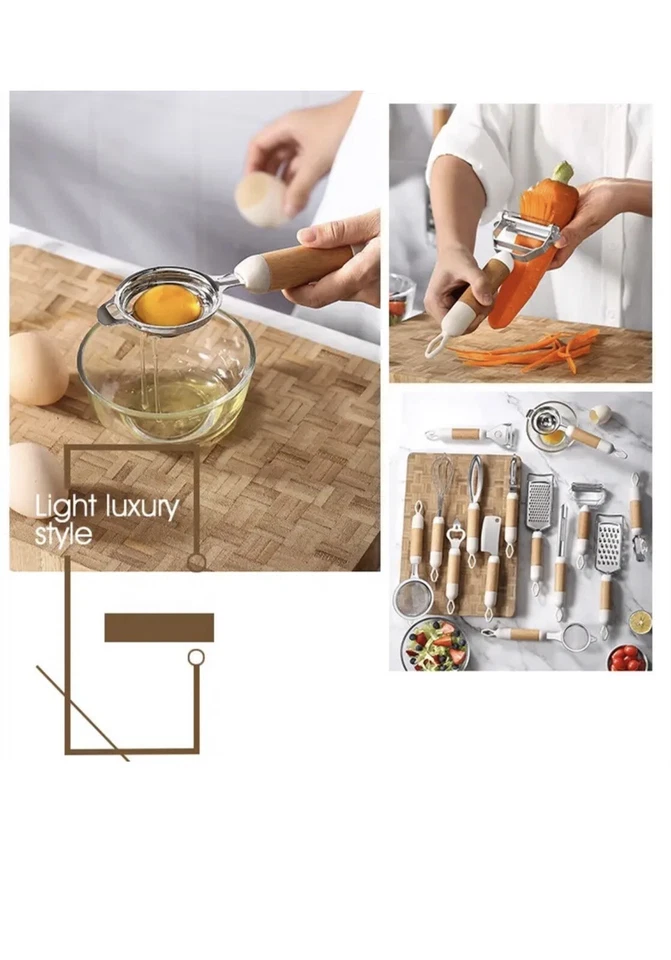 kitchen utensil set with wood handle Grater Peeler Planer Egg Separator(14packs) - Image 3 of 4