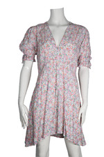 Faithfull the Brand Women's US6 Medium Pink Floral Dress S/S V-Neck Crepe Mini