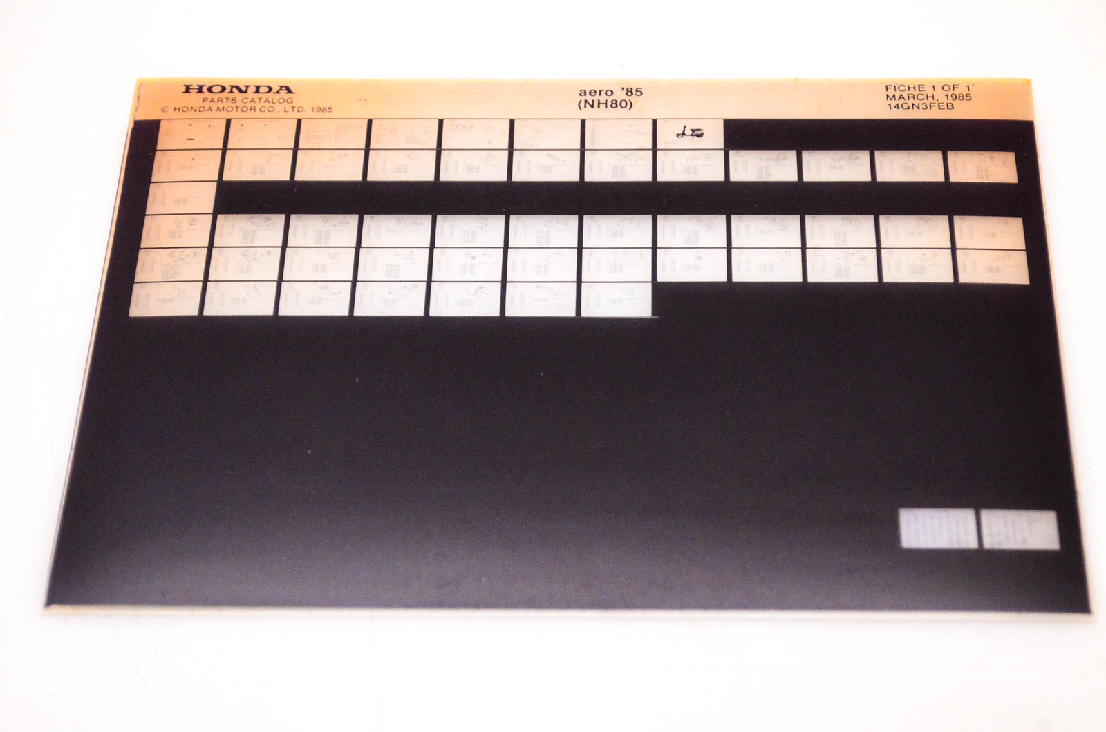OEM Honda NH80 1985/March '85 Aero Parts Catalog Microfiche