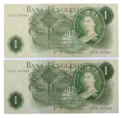 2 Consecutive Bank of England Page £1 Banknotes CY18 #9