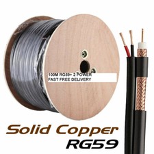 BLACK 100M RG59 +2 POWER Shotgun CCTV Video Power Cable Reel DVR DVR FULL COPPER