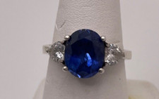 Sterling Silver Oval Blue Stone CZ Ring Three Stone Statement Ring Size 8.25