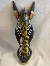 ZEBRA AFRICAN INDONESIA MASK FIGURE HAND PAINT CARVED ART HOOK WOOD WALL HANGING
