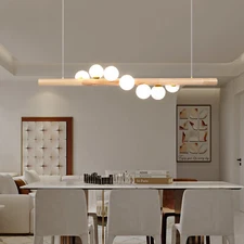 Modern 7 Heads Glass Globe Chandelier Linear Pendant Lights Living Room Fixture