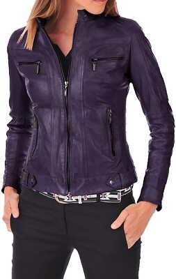 Womens Genuine Lambskin Leather Jacket Motorcycle Biker Leather Jacket KW05