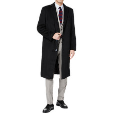 Mens Black Long Overcoat 70 Wool Cashmere Warm Winter MOD Single Breasted Coat