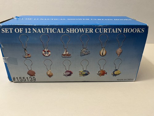 Nautical Shower Curtain Hooks Lighthouse, Anchor, Tropical Fish, Dophins, Shells - Picture 4 of 6