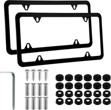 2PCS Stainless Steel License Plate Frames with Screws, 4 Holes Car Plate Covers