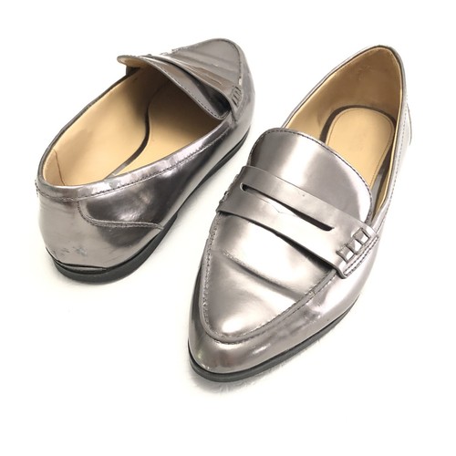 Michael Kors Connor Loafer Metallic Gunmetal Leather Silver Women's 8.5