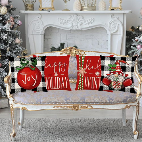 Christmas Decorations - Christmas Pillow Covers 18X18 Set of 4, Holiday Christma - Picture 3 of 12