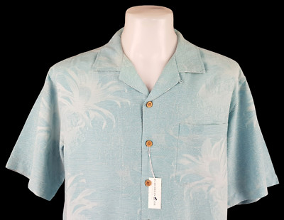 CARIBBEAN JOE Herren 100 % Seide aquablau S/S HAWAII HEMD - L - 46'' - UVP £65