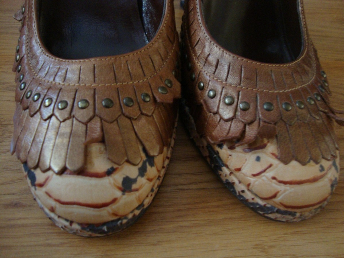 Escarpins Femme Isabella Fiore En Cuir Serpent - Pointure US 7 (Medium) - Talon Compensé - Fabriqué En Italie - Occasion