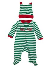 Carters Infant Boys Green Stripe Santa Helper Christmas Sleeper Pajamas  Hat 3m