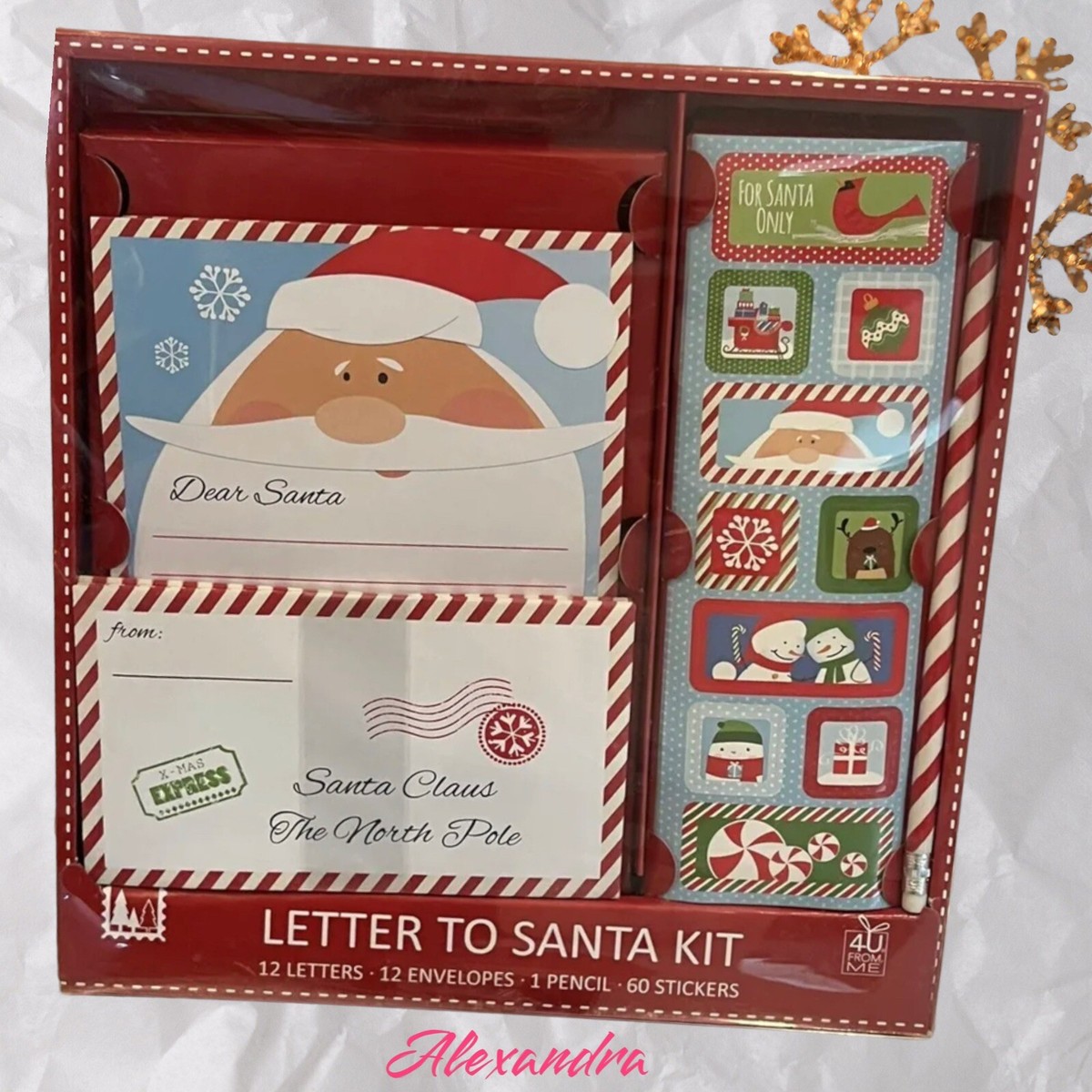 Letter To Santa Kit 12 Letters, 12 Envelops 1 Pencil, 60 Stickers