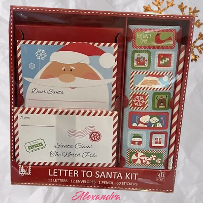 Letter To Santa Kit 12 Letters, 12 Envelops 1 Pencil, 60 Stickers New Christmas