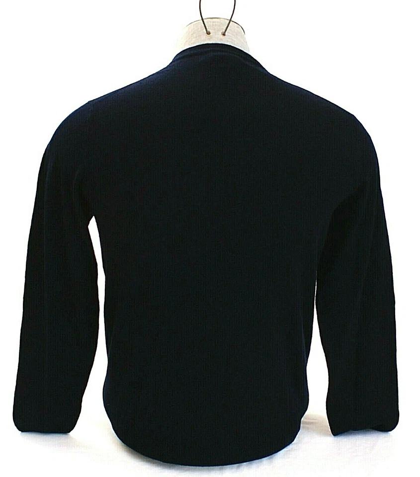 Suéter tejido de lana merino con cuello en V azul oscuro Garret Scott para hombre nuevo con etiquetas Foto 4 de 4