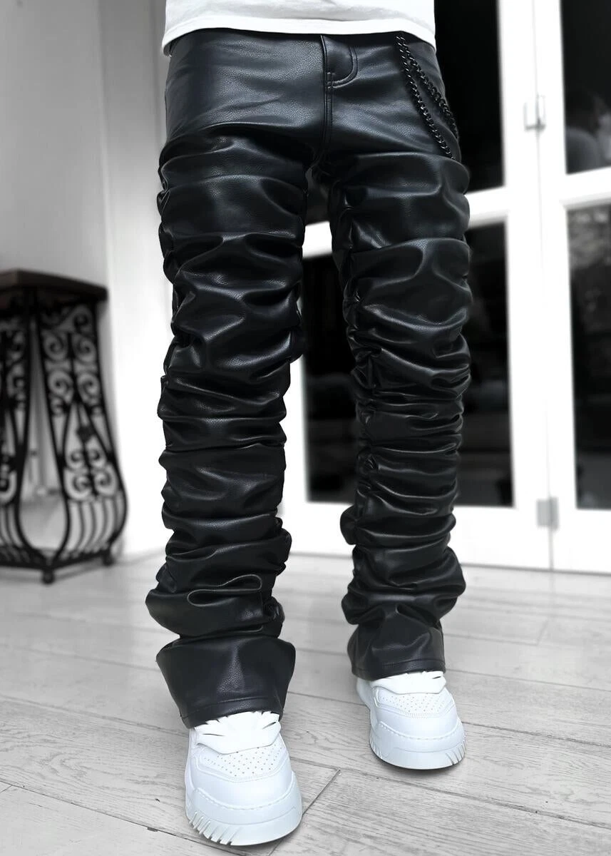 Guapi Leather All Black Super Stacked Pants | eBay